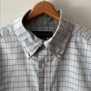 Vintage Banana Republic Cotton Oxford Shirt Light Blue Windowpane Check Size Med
